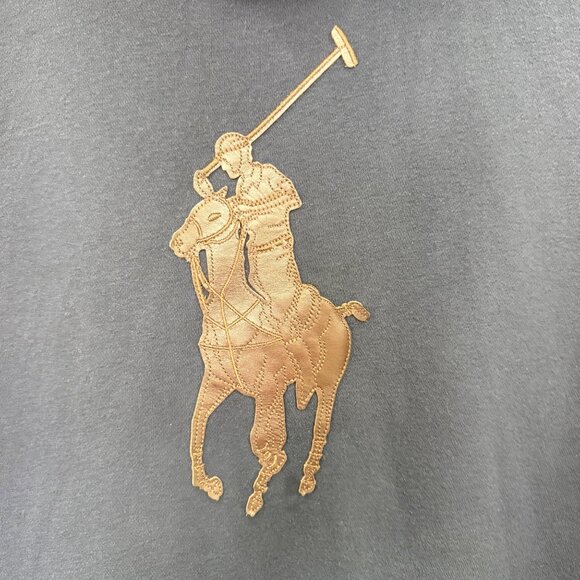 Polo Ralph Lauren Leather Big Pony Pullover Fleece Hooded Sweatshirt Mens XXL - Picture 3 of 9